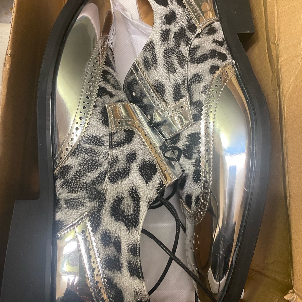 Leopard Print and Silver Men's Derby Shoes
